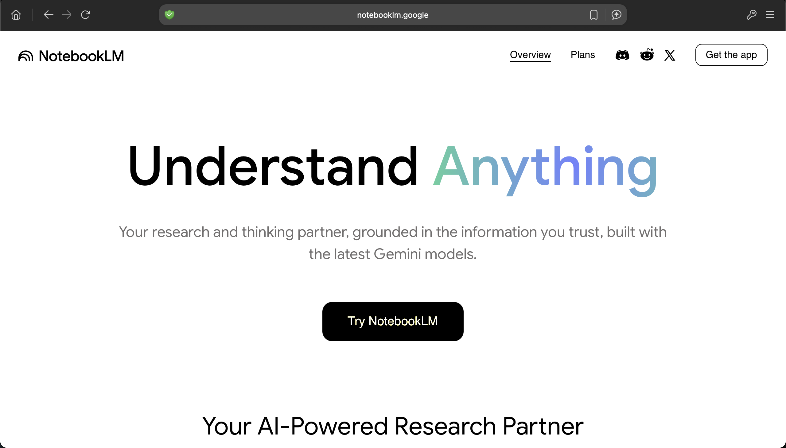 A screenshot of the homepage for NotebookLM’s website