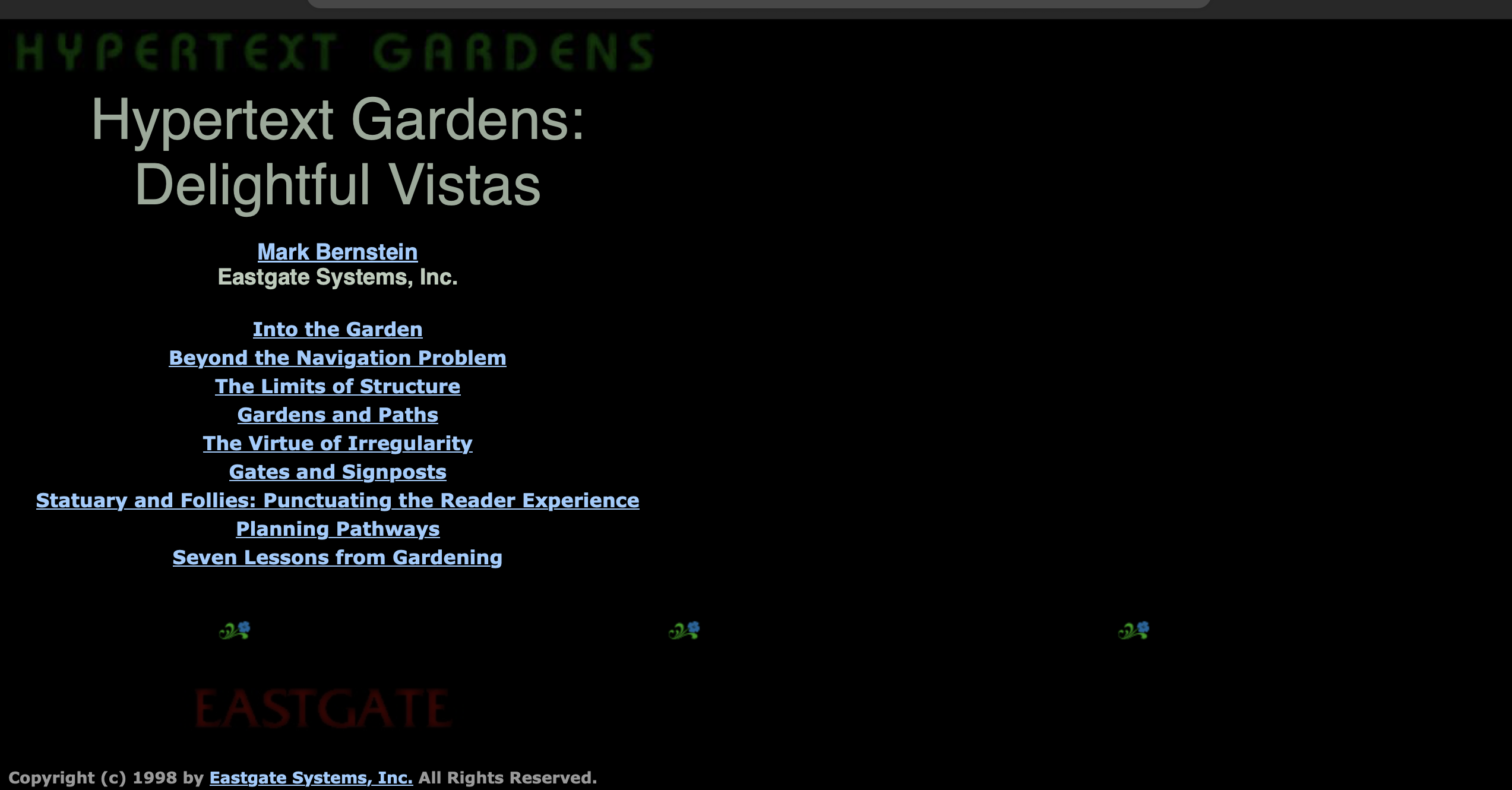 A screenshot of the ‘Delightful Vistas’ homepage from Mark Bernstein